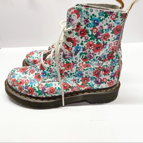 Dr. Martens 1460 Pascal White Wild Poppy Floral Lace Up Boots - Picture 3 of 6